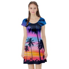 Sunset Palms Short Sleeve Skater Dress by goljakoff