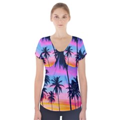 Sunset Palms Short Sleeve Front Detail Top by goljakoff