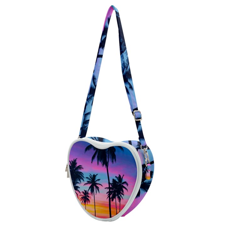 Sunset palms Heart Shoulder Bag