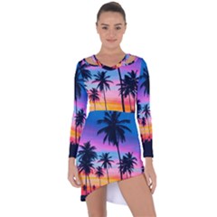 Sunset Palms Asymmetric Cut-out Shift Dress by goljakoff