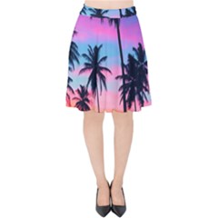 Sunset Palms Velvet High Waist Skirt by goljakoff