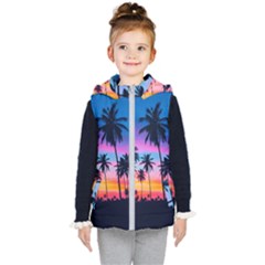 Sunset Palms Kids  Hooded Puffer Vest by goljakoff