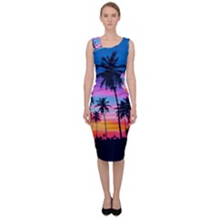 Sunset Palms Sleeveless Pencil Dress