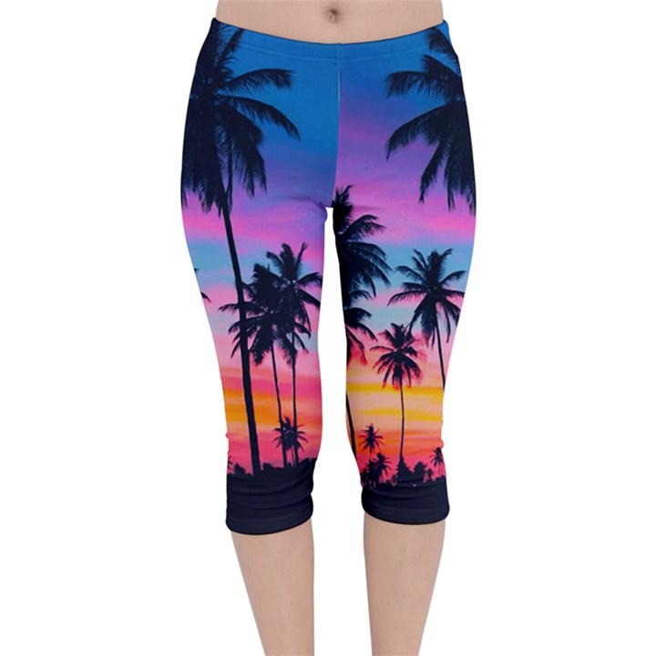 Sunset palms Velvet Capri Leggings 