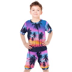 Sunset Palms Kids  Tee And Shorts Set by goljakoff