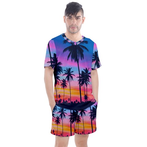 Sunset Palms Men s Mesh Tee And Shorts Set by goljakoff