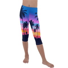 Sunset Palms Kids  Lightweight Velour Capri Leggings  by goljakoff