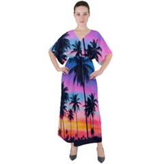 Sunset Palms V-neck Boho Style Maxi Dress by goljakoff