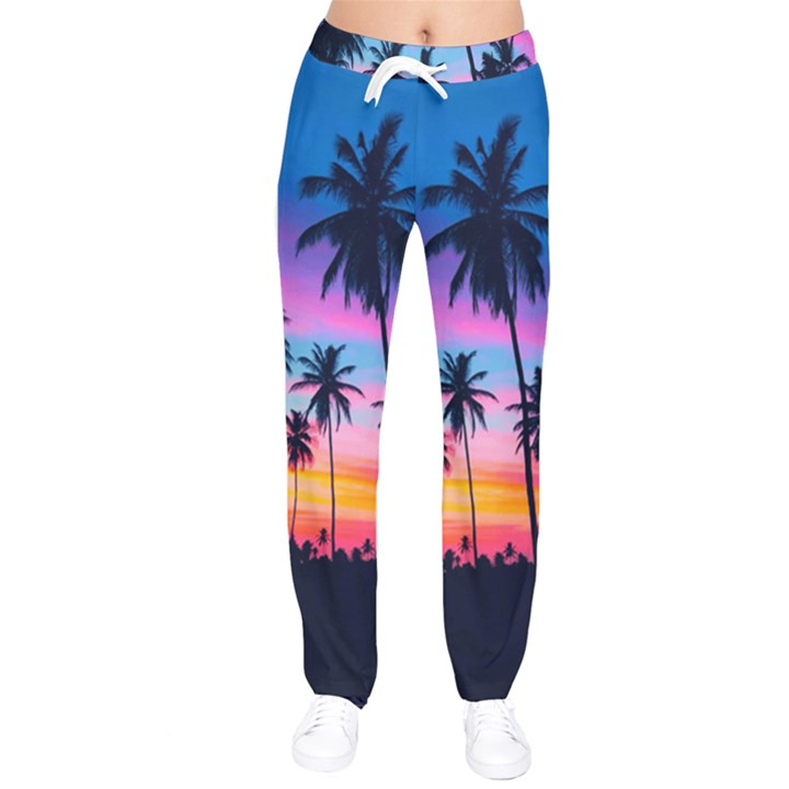 Sunset palms Women velvet Drawstring Pants