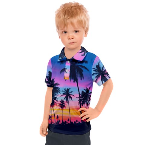 Sunset Palms Kids  Polo Tee by goljakoff