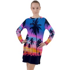 Sunset Palms Long Sleeve Hoodie Dress by goljakoff