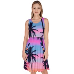 Sunset Palms Knee Length Skater Dress With Pockets by goljakoff