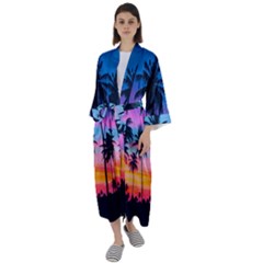 Sunset Palms Maxi Satin Kimono by goljakoff