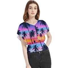 Sunset Palms Butterfly Chiffon Blouse