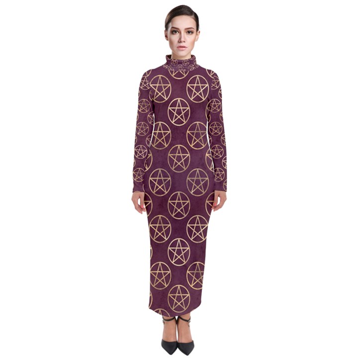 Golden Pentagram Turtleneck Maxi Dress