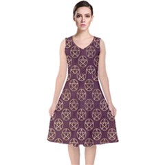 Golden Pentagram V-neck Midi Sleeveless Dress 