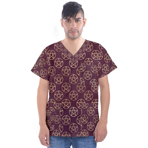 Golden Pentagram Men s V-neck Scrub Top by Angelandspot