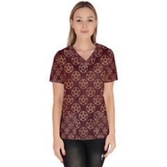 Golden Pentagram Women s V-neck Scrub Top by Angelandspot