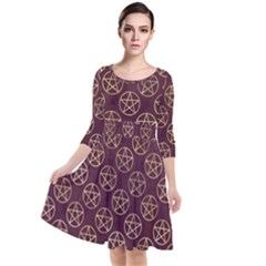 Golden Pentagram Quarter Sleeve Waist Band Dress by Angelandspot