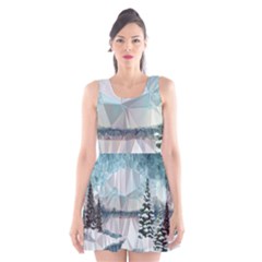 Winter Landscape Low Poly Polygons Scoop Neck Skater Dress