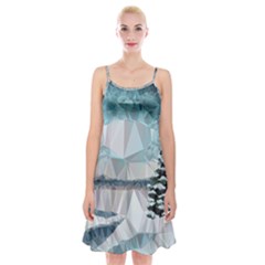 Winter Landscape Low Poly Polygons Spaghetti Strap Velvet Dress