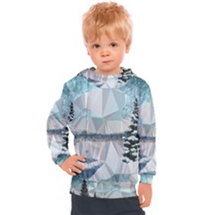 Winter Landscape Low Poly Polygons Kids  Hooded Pullover by HermanTelo