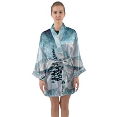 Winter Landscape Low Poly Polygons Long Sleeve Satin Kimono by HermanTelo