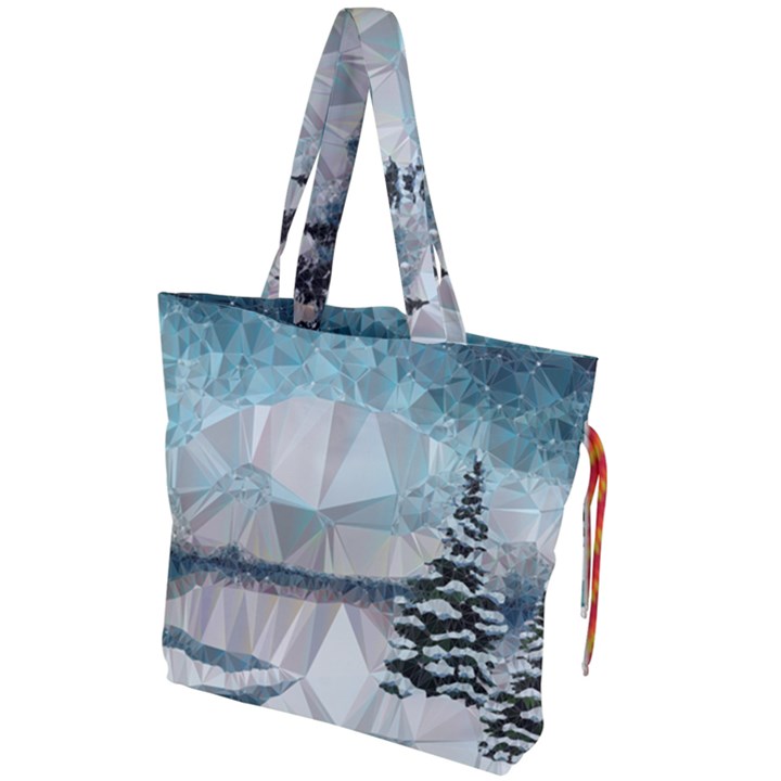 Winter Landscape Low Poly Polygons Drawstring Tote Bag