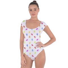 Multicolored Hands Silhouette Motif Design Short Sleeve Leotard 