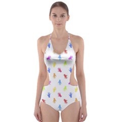 Multicolored Hands Silhouette Motif Design Cut-out One Piece Swimsuit by dflcprintsclothing