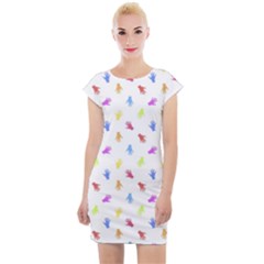 Multicolored Hands Silhouette Motif Design Cap Sleeve Bodycon Dress