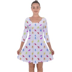 Multicolored Hands Silhouette Motif Design Quarter Sleeve Skater Dress by dflcprintsclothing