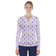 Multicolored Hands Silhouette Motif Design V-neck Long Sleeve Top by dflcprintsclothing