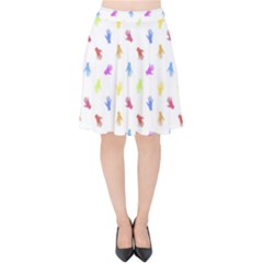 Multicolored Hands Silhouette Motif Design Velvet High Waist Skirt