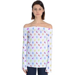 Multicolored Hands Silhouette Motif Design Off Shoulder Long Sleeve Top by dflcprintsclothing