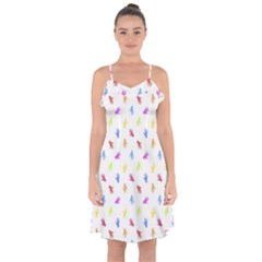 Multicolored Hands Silhouette Motif Design Ruffle Detail Chiffon Dress by dflcprintsclothing