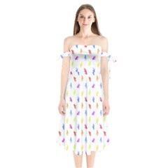 Multicolored Hands Silhouette Motif Design Shoulder Tie Bardot Midi Dress by dflcprintsclothing