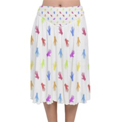 Multicolored Hands Silhouette Motif Design Velvet Flared Midi Skirt by dflcprintsclothing