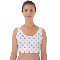 Multicolored Hands Silhouette Motif Design Velvet Crop Top