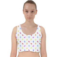 Multicolored Hands Silhouette Motif Design Velvet Racer Back Crop Top