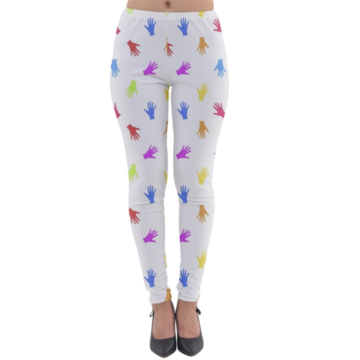 Multicolored Hands Silhouette Motif Design Lightweight Velour Leggings