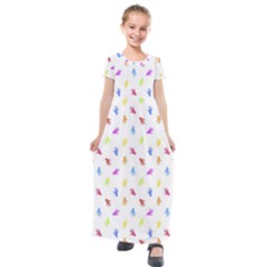 Multicolored Hands Silhouette Motif Design Kids  Short Sleeve Maxi Dress by dflcprintsclothing