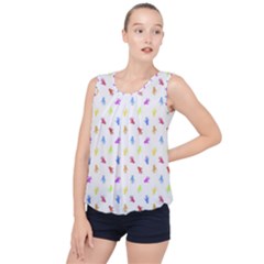 Multicolored Hands Silhouette Motif Design Bubble Hem Chiffon Tank Top