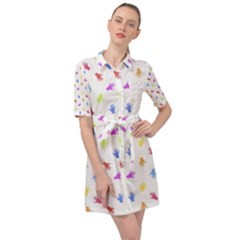 Multicolored Hands Silhouette Motif Design Belted Shirt Dress by dflcprintsclothing