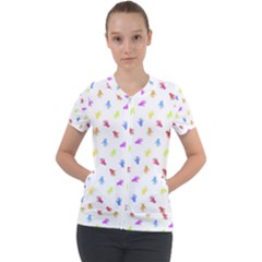 Multicolored Hands Silhouette Motif Design Short Sleeve Zip Up Jacket by dflcprintsclothing