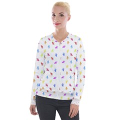 Multicolored Hands Silhouette Motif Design Velvet Zip Up Jacket by dflcprintsclothing