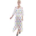 Multicolored Hands Silhouette Motif Design Quarter Sleeve Wrap Front Maxi Dress View1