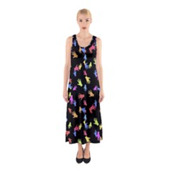 Multicolored Hands Silhouette Motif Design Sleeveless Maxi Dress