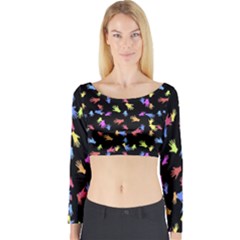 Multicolored Hands Silhouette Motif Design Long Sleeve Crop Top