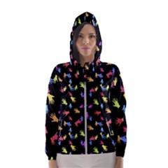 Multicolored Hands Silhouette Motif Design Women s Hooded Windbreaker by dflcprintsclothing